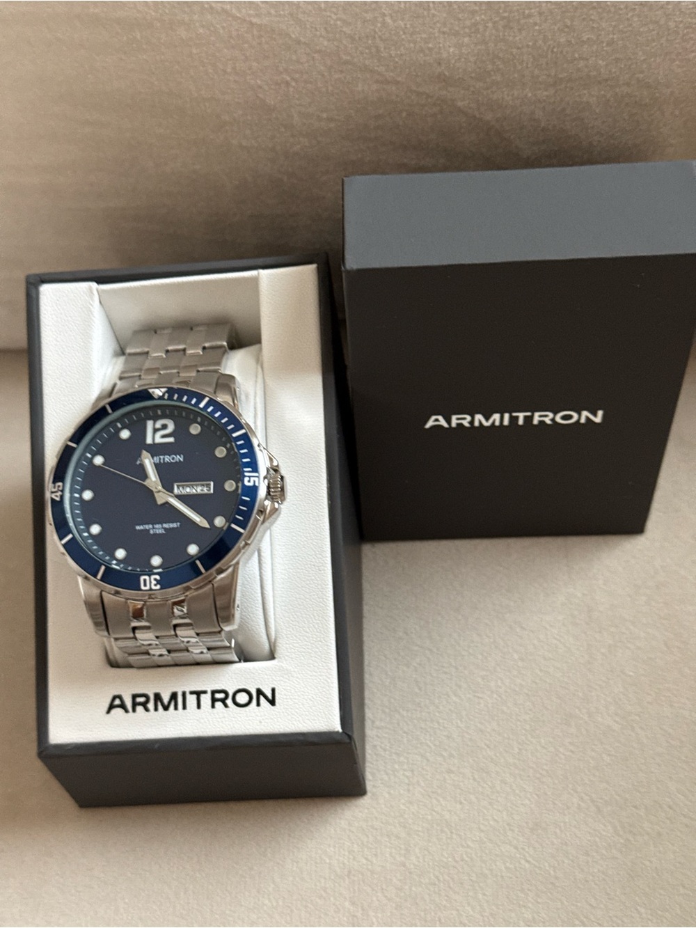 Armitron Silver-Tone Watch with Blue Dial and Bracelet